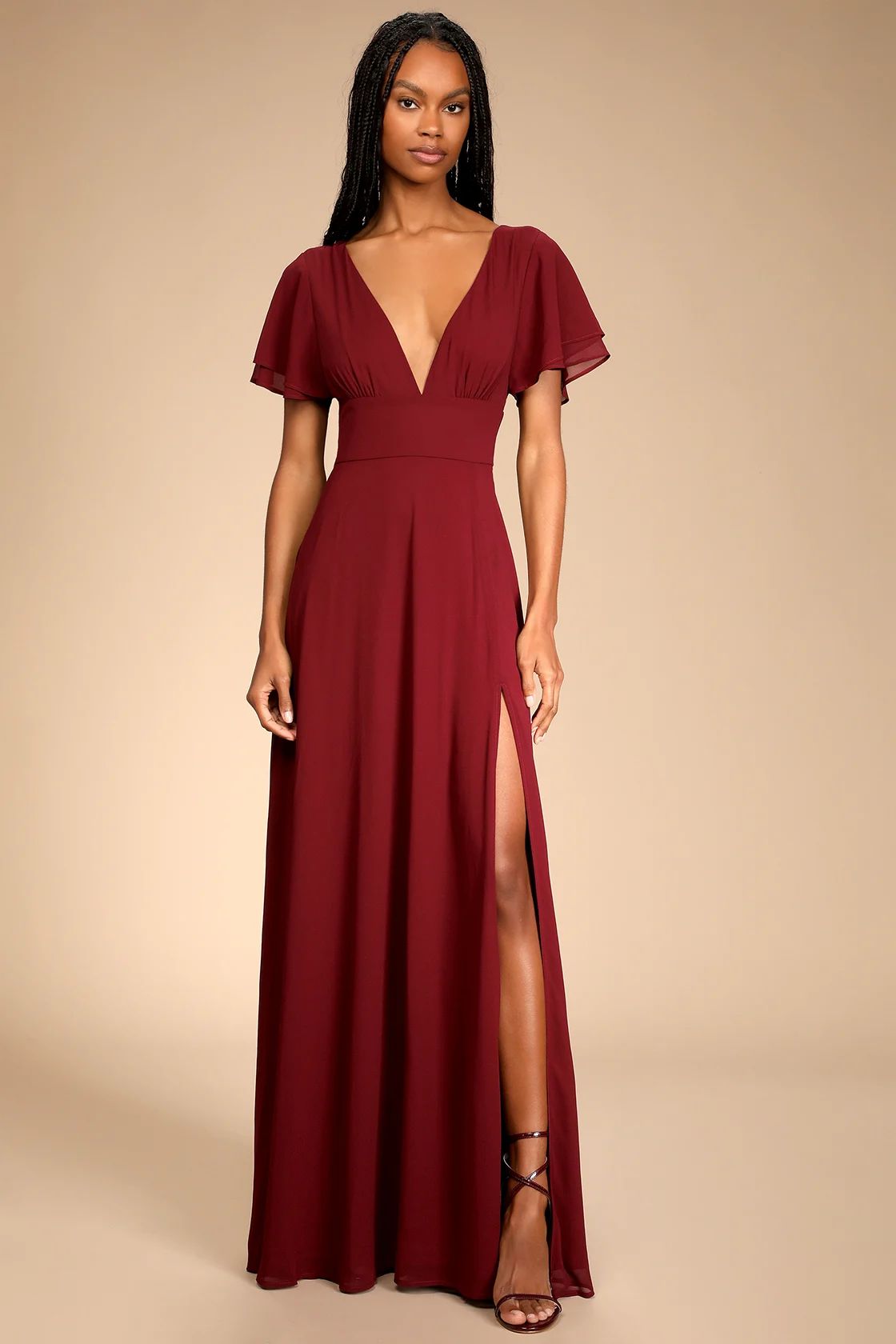 Promise Of Love Burgundy Flutter Sleeve Maxi Dress | Lulus (US)