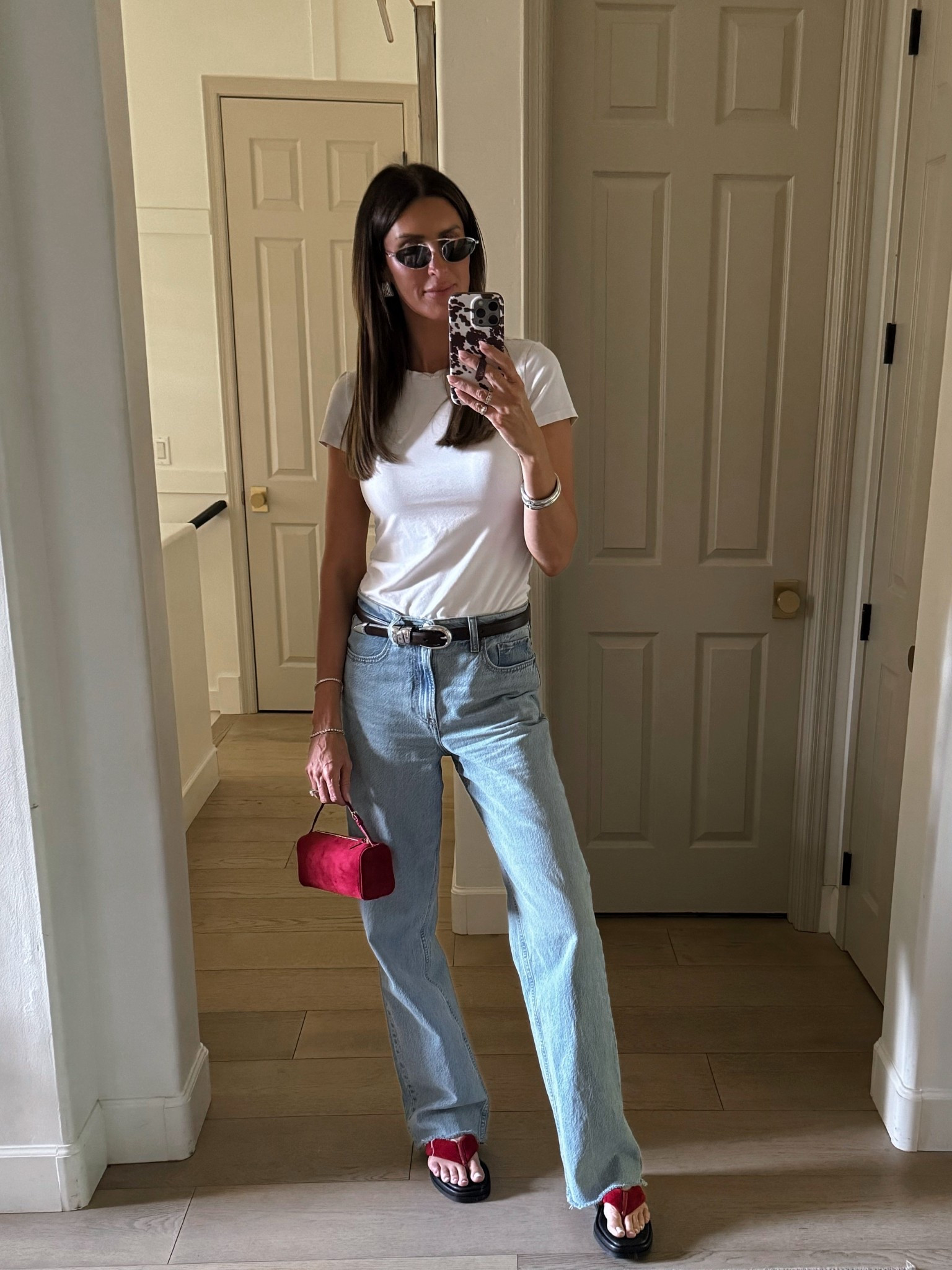 Casual denim look with a pop of Red! Love these red suede sandals! Found this bag on Amazon and it is the perfect match! Shoes run tts . Have them in black too!

@Steve Madden US #ad 

#LTKTall #LTKootd