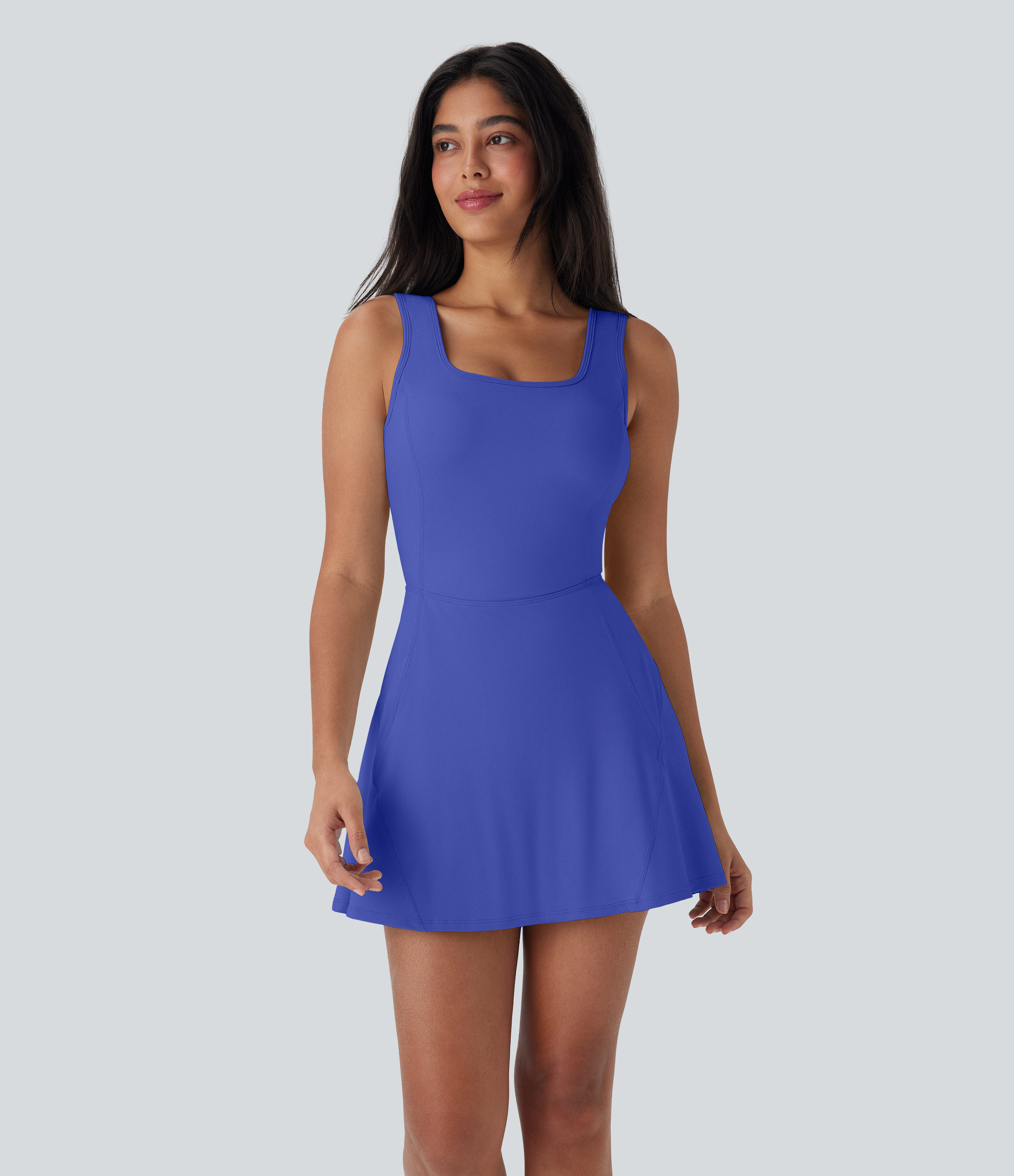 Halara SoftlyZero™ Airy U Neck 2-in-1 Pocket Mini Cool Touch Dance Active Dress-Easy Peezy Workout Dress - Aster Blue - M | HALARA