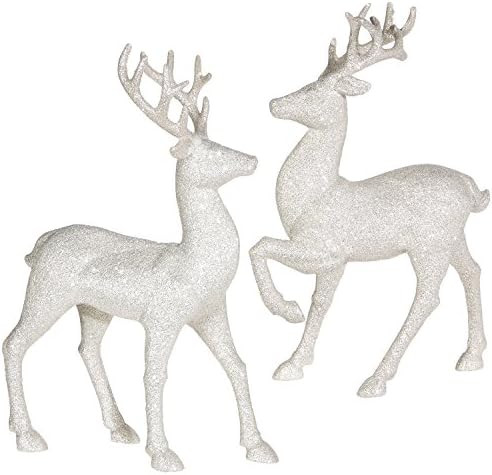 Set of 2 Holiday Reindeer Figures: 12.5 Inches Glitter Reindeer Decor by RAZ Imports (Silver) | Amazon (US)