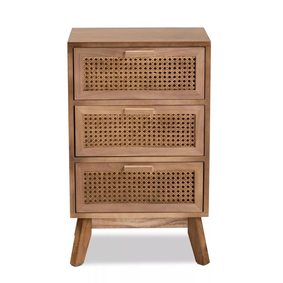 Baden Wood with Rattan 3 Drawer Nightstand Walnut Brown - Baxton Studio | Target