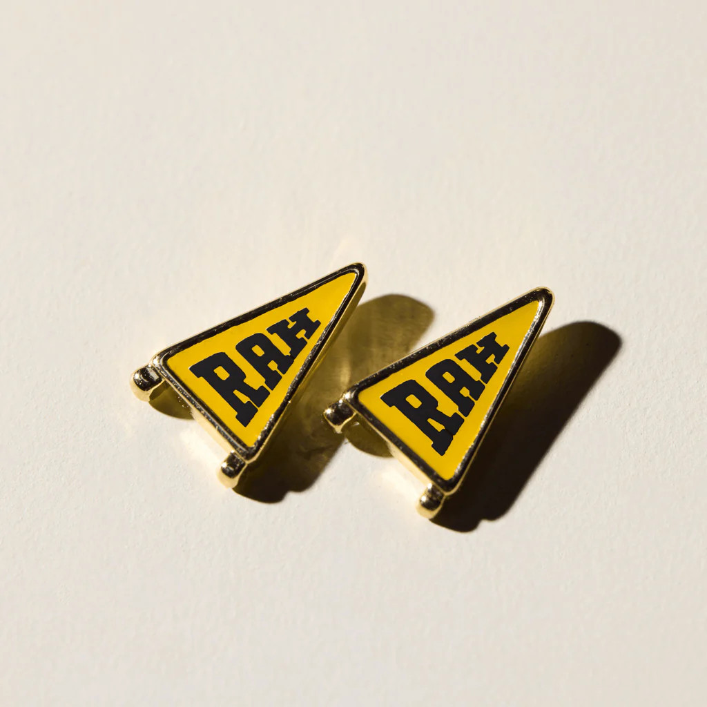 Black & Yellow RAH Pennant Studs | Nickel and Suede