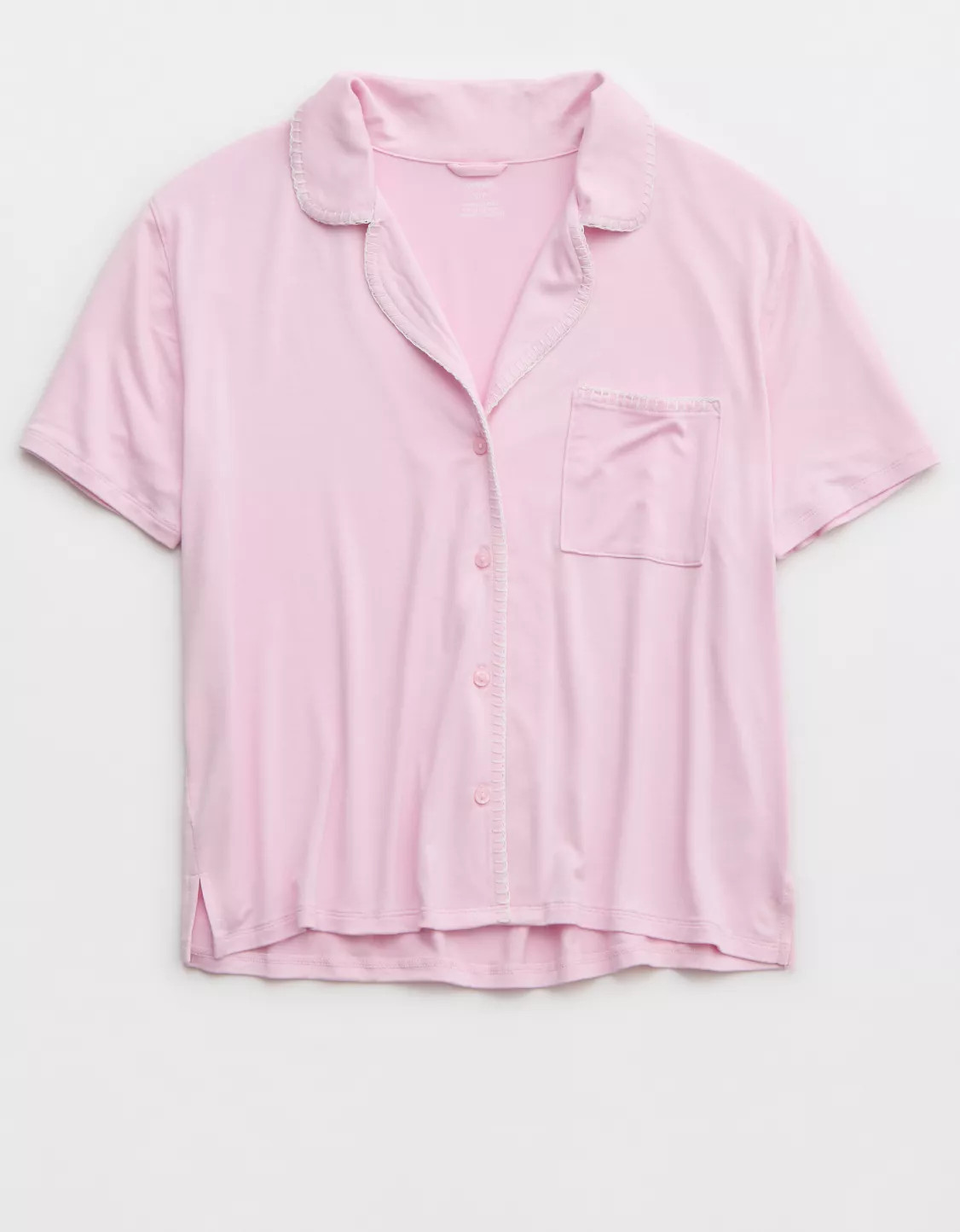 Aerie Real Soft® Blanket Stitch Short Sleeve Pajama Shirt | Aerie