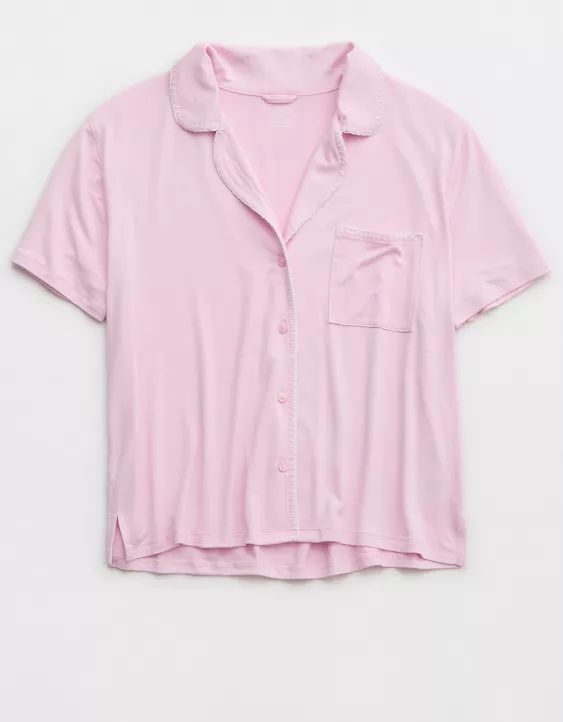 Aerie Real Soft® Blanket Stitch Short Sleeve Pajama Shirt | Aerie