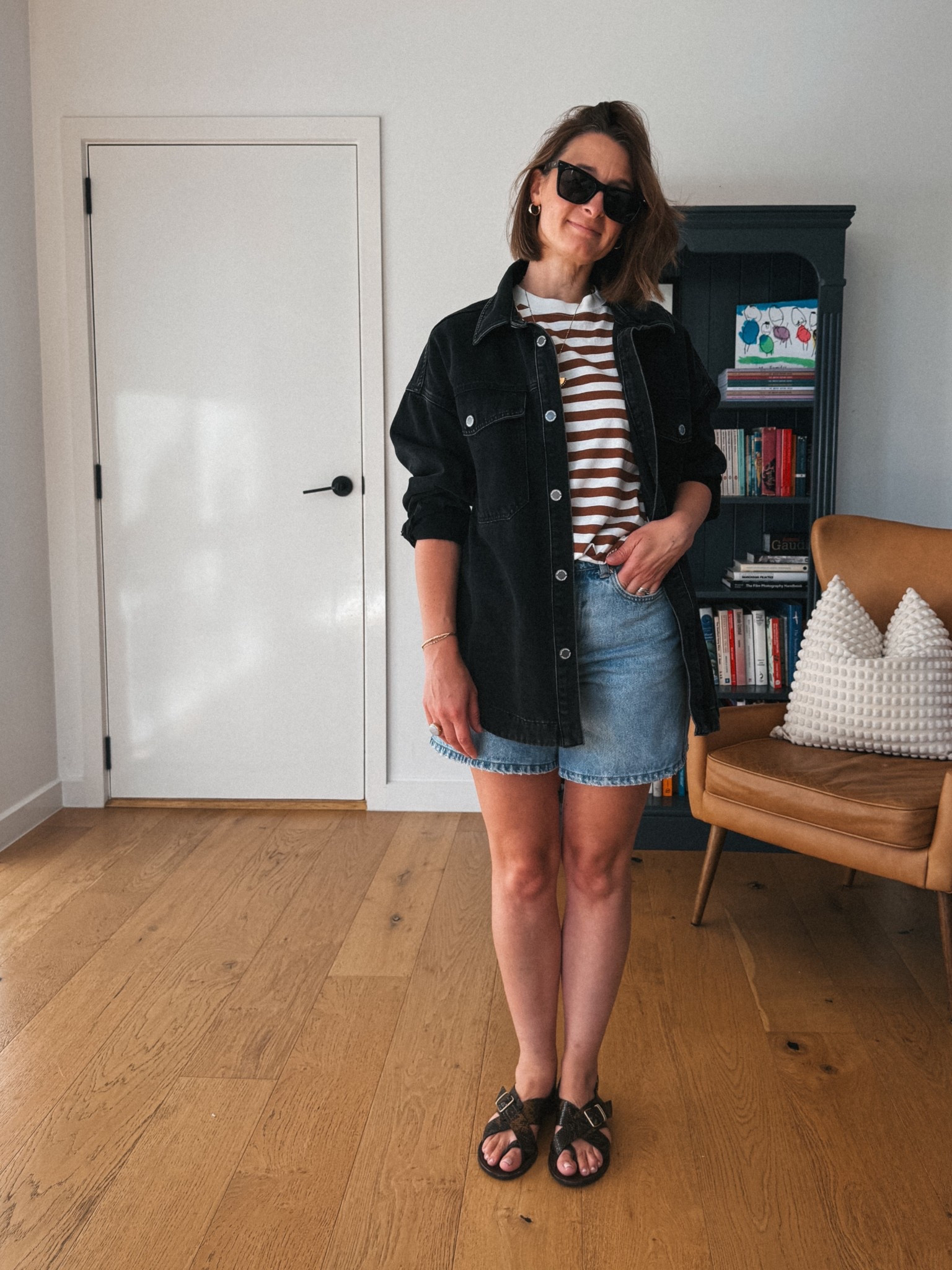 Shorts - Ceres Life. Wearing size 8. Old. 
Tee - Assembly Label. Wearing an 8. Oversized fit. 
Shacket - Feather & Noise. Wearing size 8 
Sandals - Sezane. Tts 

#LTKaustralia #LTKnewzealand #LTKsummer