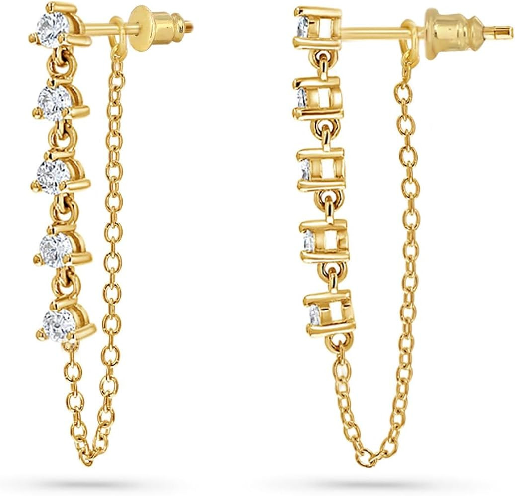 Dangle Earrings for Women, Dainty CZ Drop Earring 14K Gold Plated Long Chain Earring Cute Gold Ea... | Amazon (US)