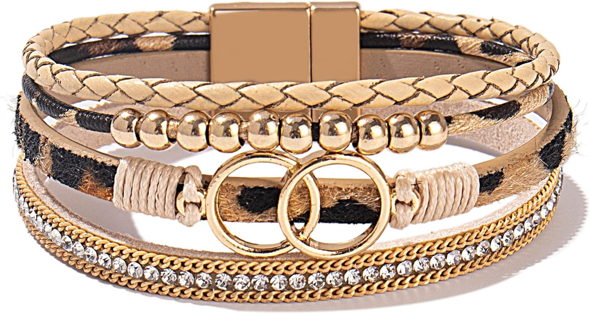 Boho Wrap Bracelets Leather Cuff Bangle Gold Beaded Bracelets for Women Stackable Infinity Bracel... | Amazon (US)