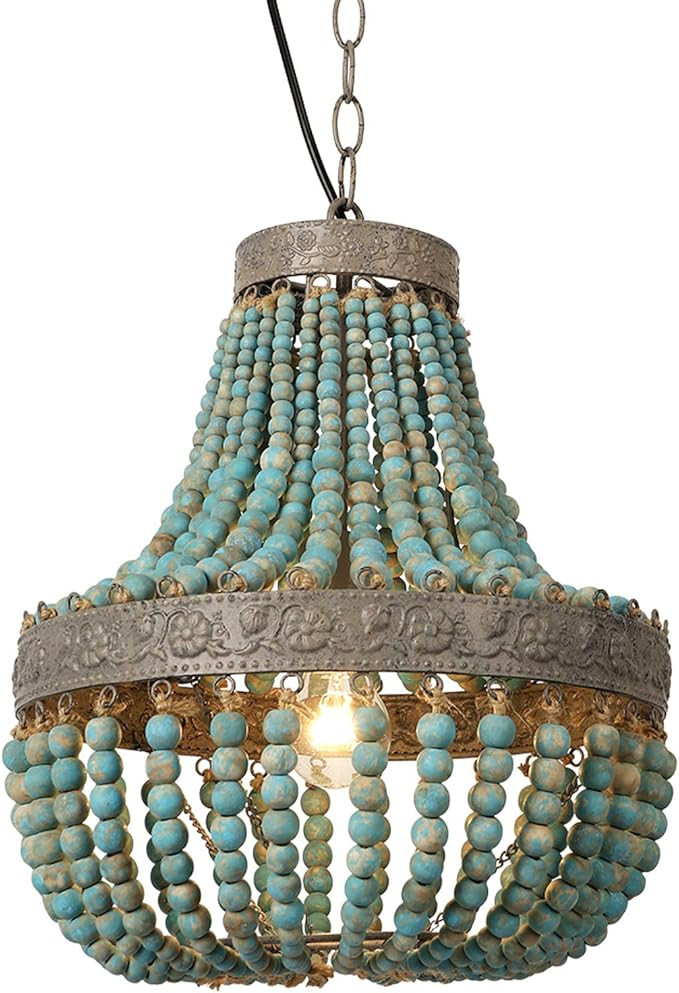 Wood Bead Chandelier Pendant Lights Gray Blue Finishing Retro Vintage Antique Rustic Kitchen Ceil... | Amazon (US)