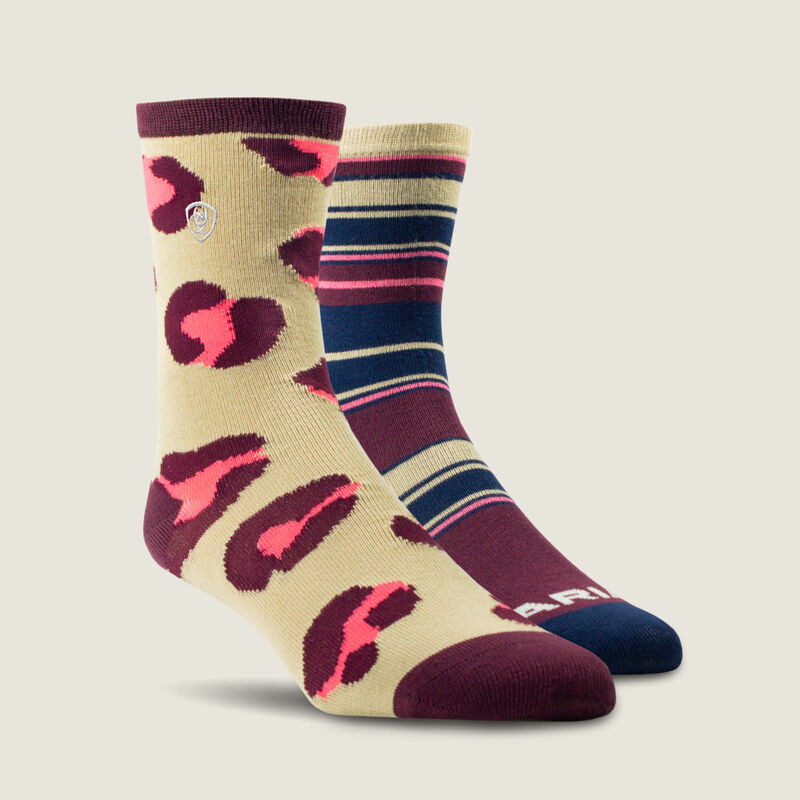 Cheetah/Stripe Crew Sock 2 Pair Multi Color Pack | Ariat (US)