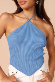 Larissa Halter Knit Top - Blue | Petal & Pup (US)