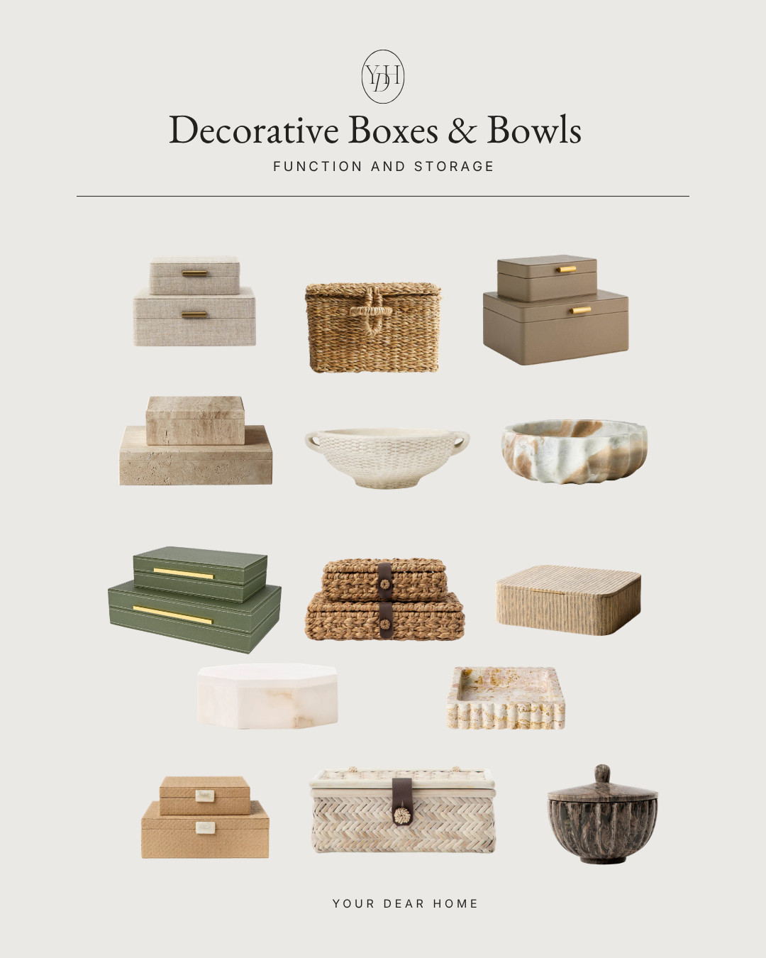 Decorative boxes and bowls are the pieces that make shelves feel styled while still being functional. They add texture, layering, and hidden storage all at once. 

 #LTKHome