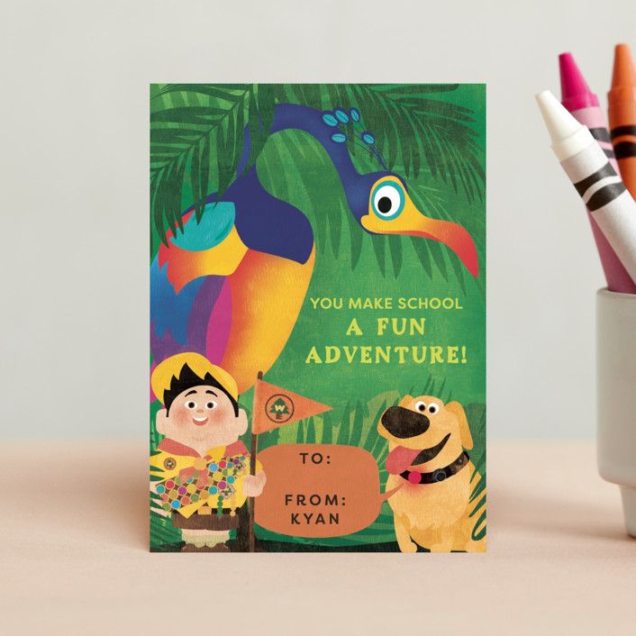 "Disney Pixar's Up Wilderness Adventure" - Customizable Classroom Valentine's Day Cards in Green ... | Minted
