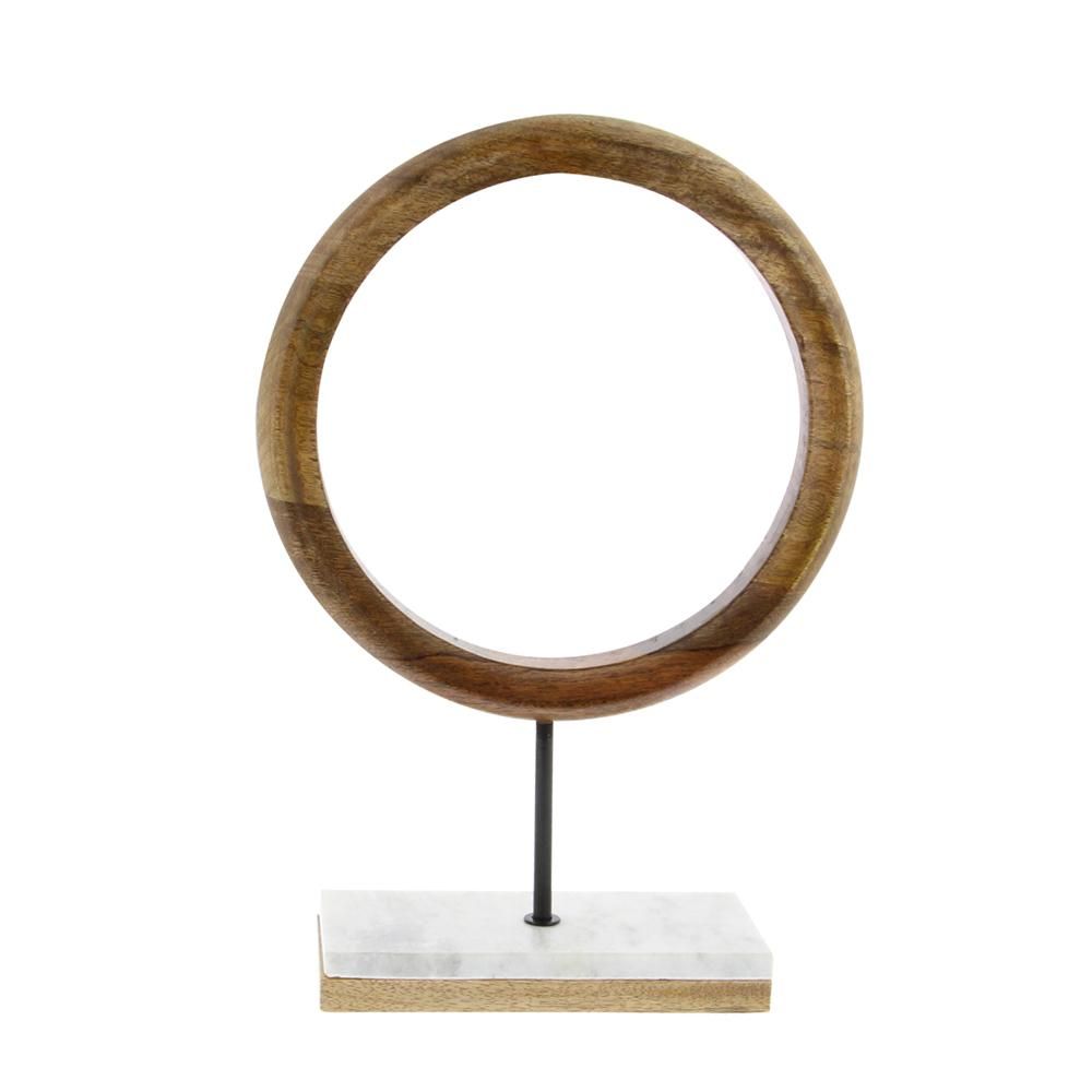 17 in. x 11 in. Modern Ring Centerpiece Sculpture in Stained Brown | The Home Depot