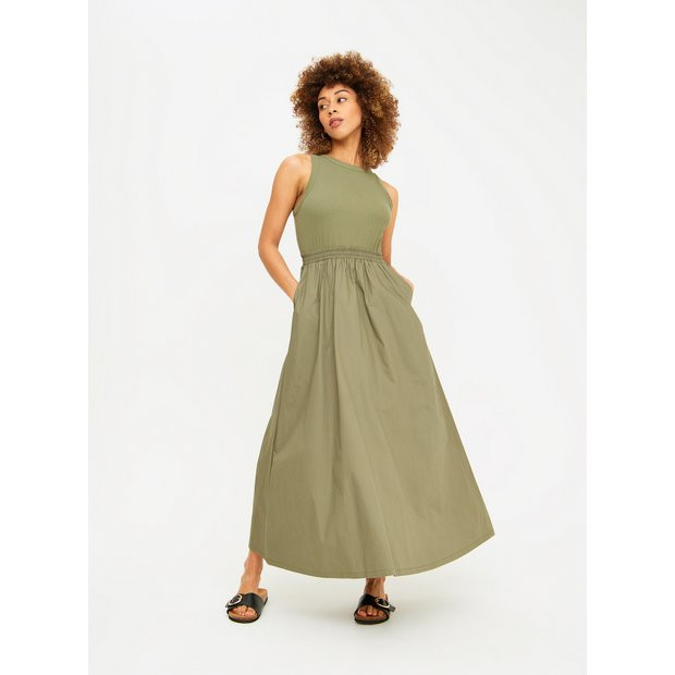 Buy Khaki Midaxi Poplin Dress 16 | Dresses | Tu | Tu Clothing
