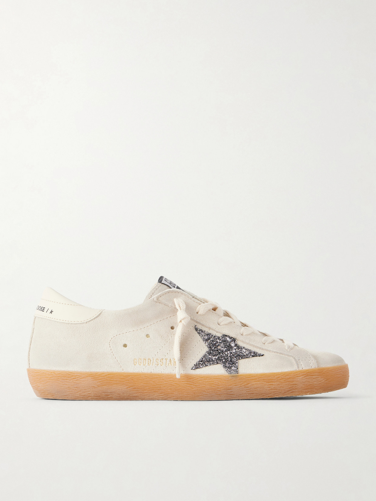 Golden Goose - Super-star Distressed Glittered Leather-trimmed Suede Sneakers - Light gray | NET-A-PORTER (UK & EU)