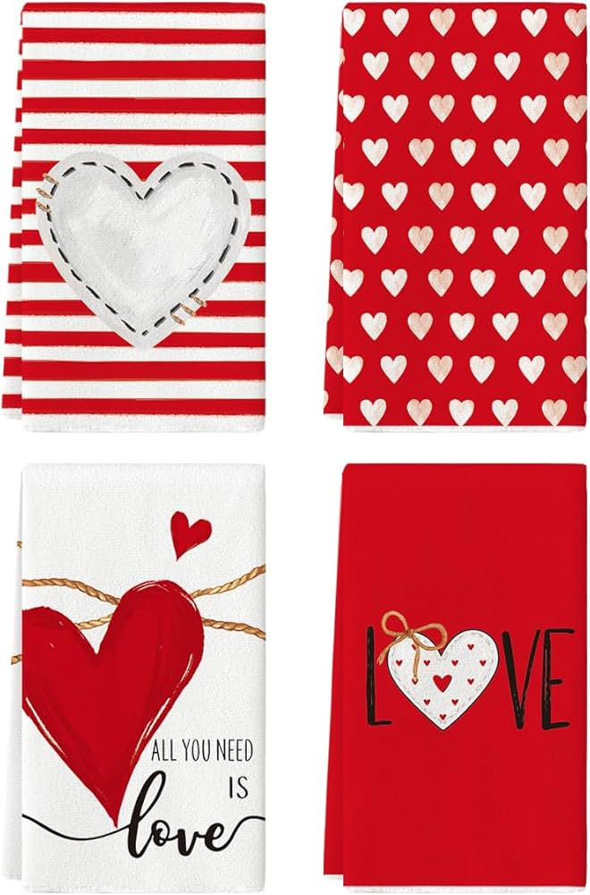 Artoid Mode Stripes Love Heart Valentine's Day Kitchen Towels Dish Towels, 18x26 Inch Anniversary... | Amazon (US)
