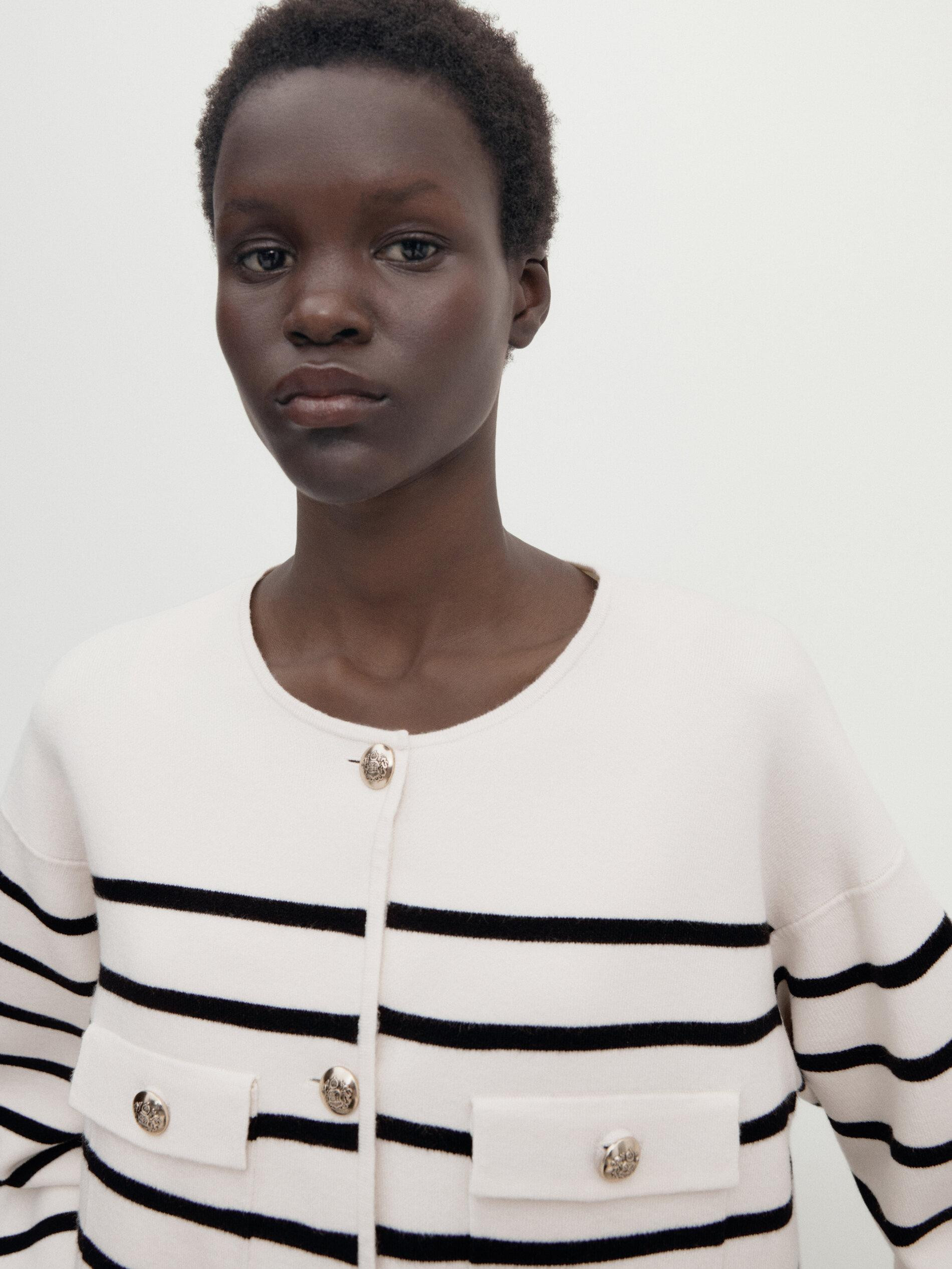 Striped knit cardigan with pockets | Massimo Dutti US