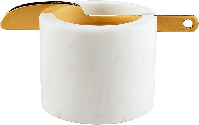 Mud Pie White Marble Cup W Spreader, 2 1/2" x 3 1/4" Dia 5 1/2" | Amazon (US)