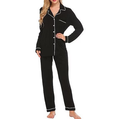 Ekouaer Pajamas Women's Long Sleeve Sleepwear Soft Button Down Loungewear Pjs Lounge Set Nightwear Black L | Target