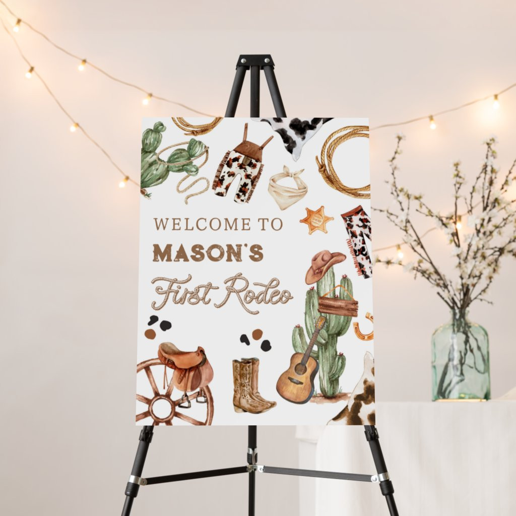 First Rodeo Wild West Cowboy Boy Birthday Welcome | Zazzle