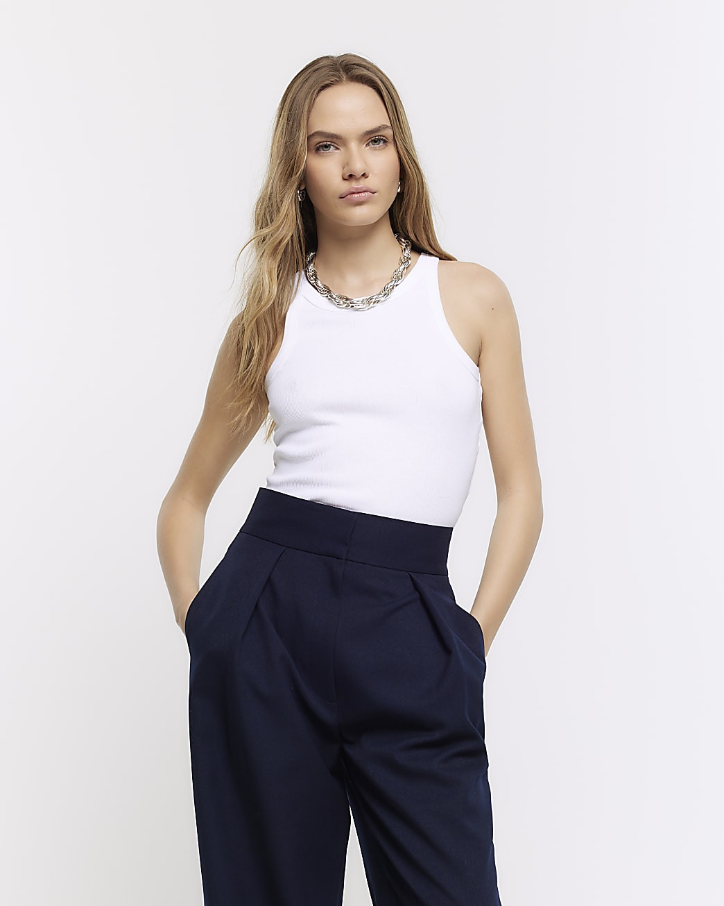 White rib racer vest top | River Island (UK & IE)