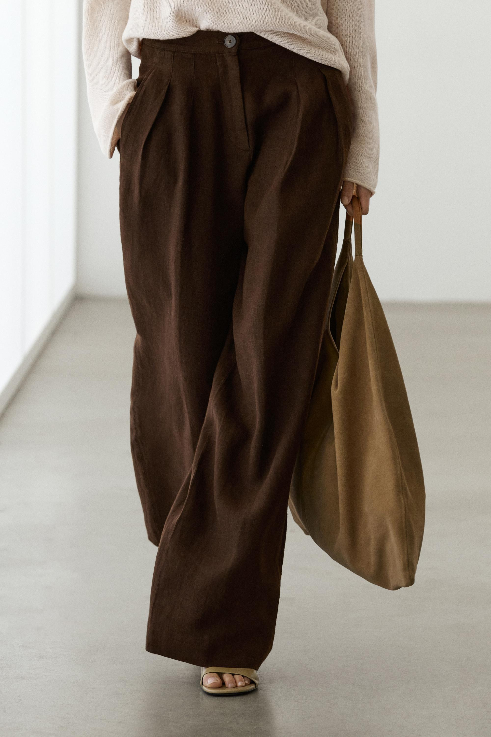 100% linen wide-leg pleated trousers | Massimo Dutti UK