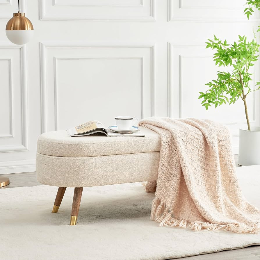 IAFIKE Oval Storage Bench 43.5" Ottoman Bench Upholstered Boucle Fabric Footrest Bench with Golde... | Amazon (US)