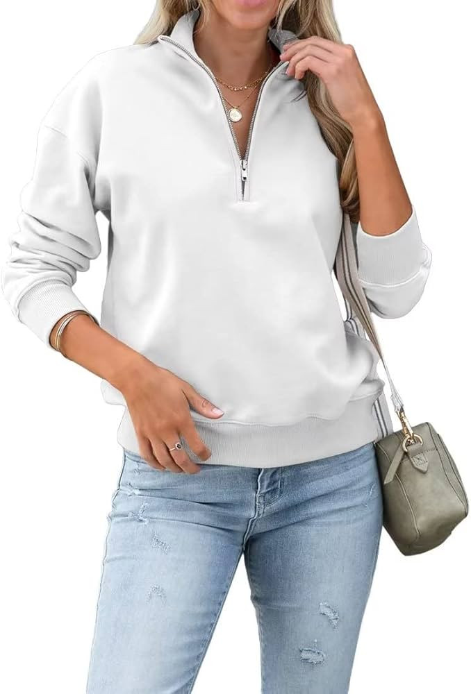 Dressmine Women's Half Zip Sweatshirt Drop Shoulder Long Sleeve Stand Collar Fall Pullover Tunic Top | Amazon (US)