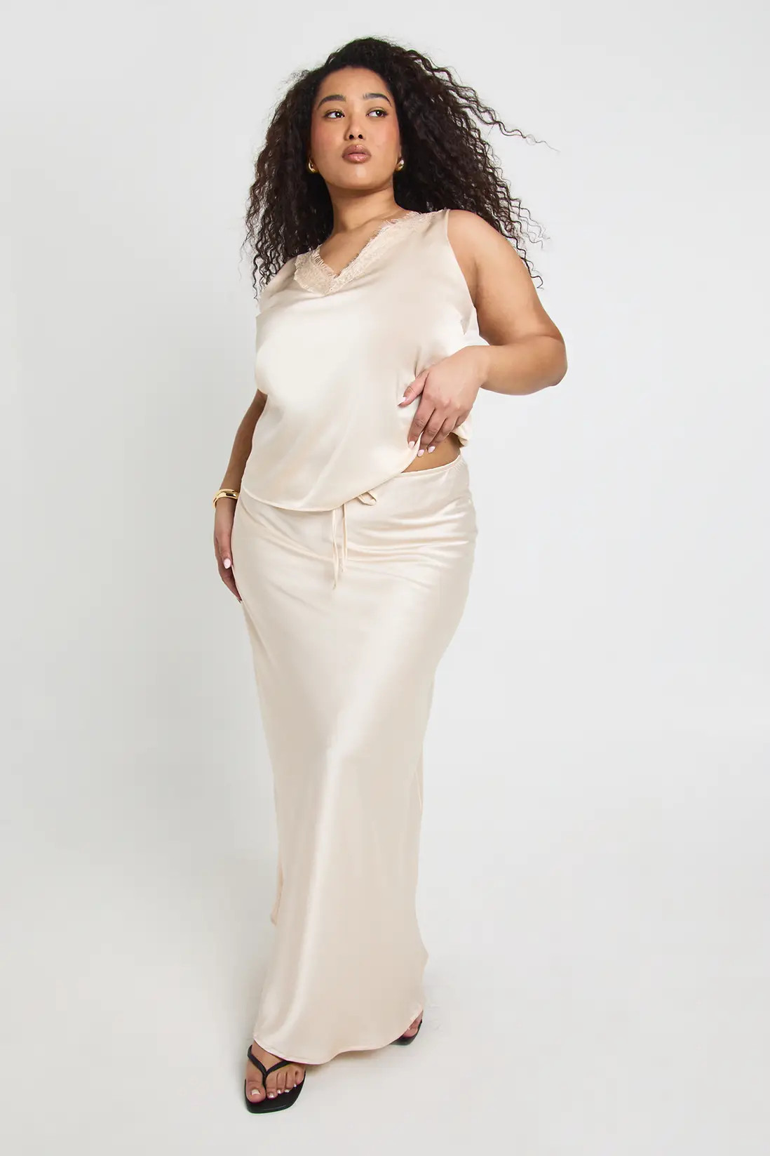 Ivory Plus Satin Drawcord Maxi Skirt | Boohoo | Boohoo.com (UK & IE)