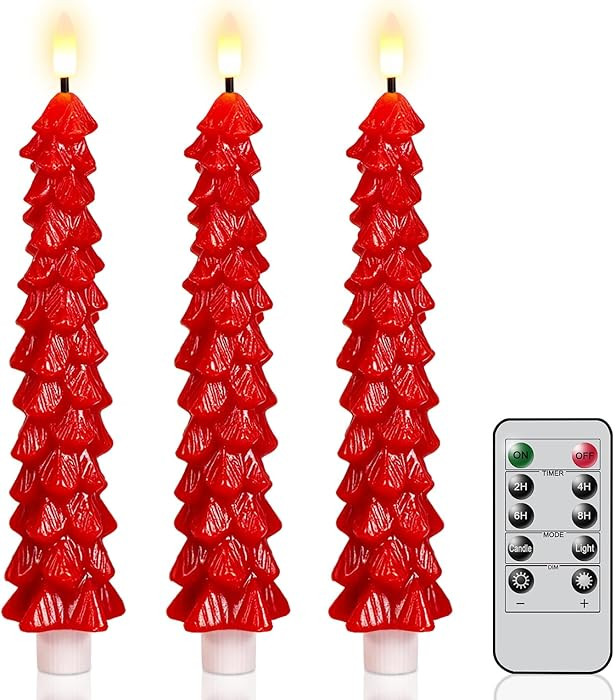 Christmas Tree Candles Battery Operated, Red Christmas Flameless Taper Candles with Remote Timer,... | Amazon (US)