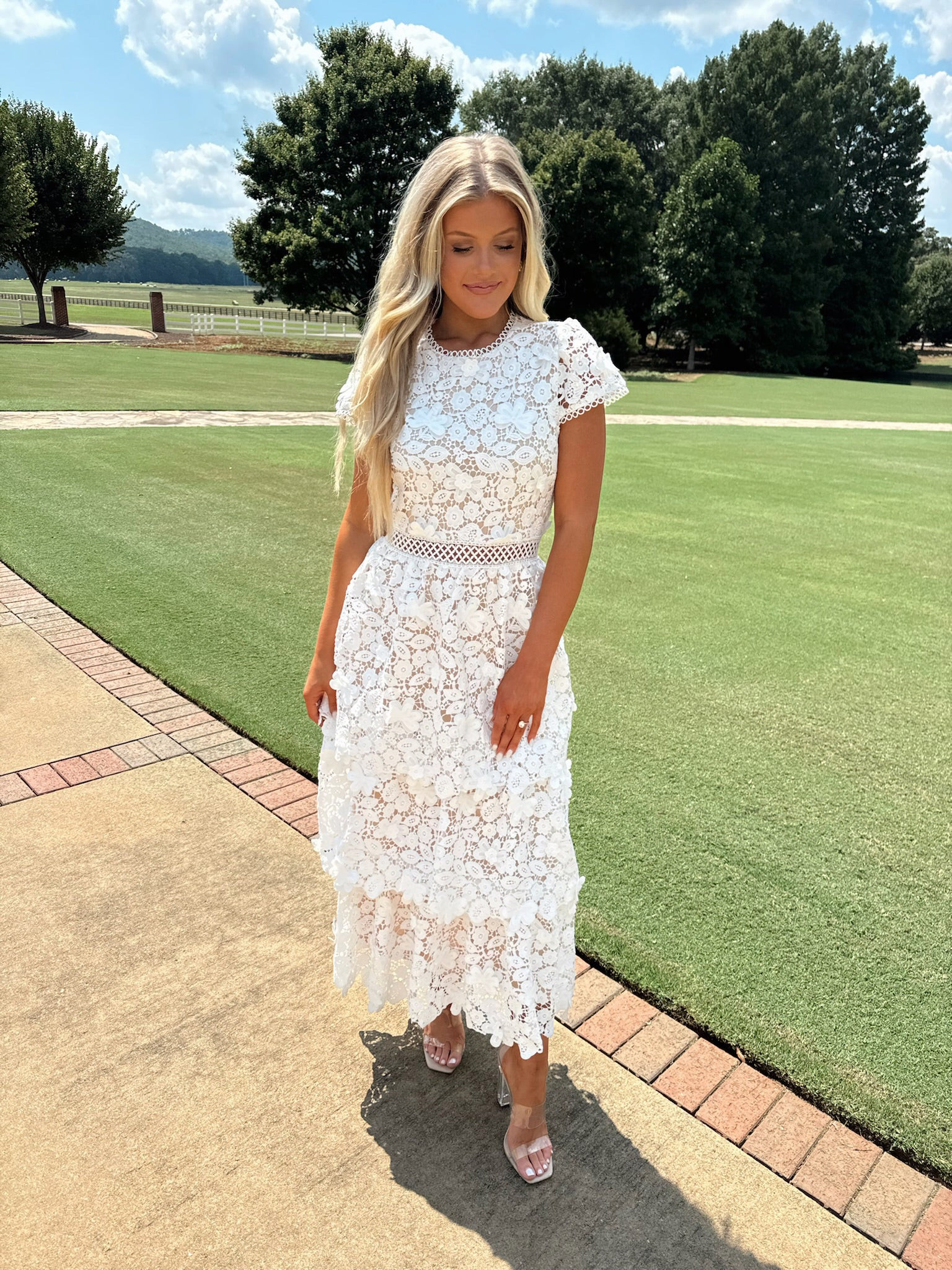 Alberta Floral Midi Dress- White | These Three