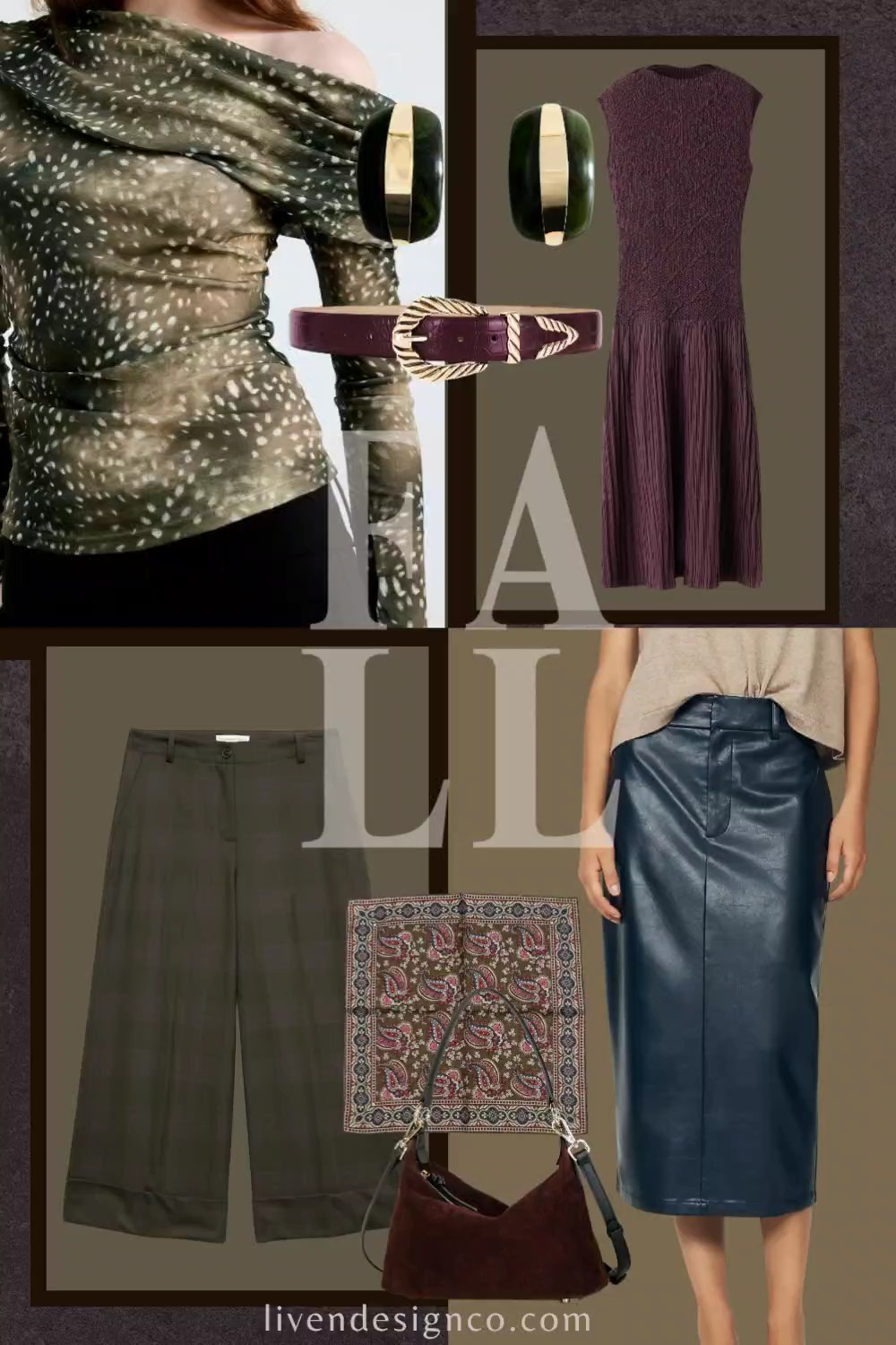 Moody hues Fall fashion. Style inspiration. Outfit inspiration. Burgundy dress. Berry hues. Animal print top. Deer print. Asymmetrical top. Leather skirt. Green leather. Plaid pants. Statement earrings

#LTKSeasonal #LTKSaleAlert