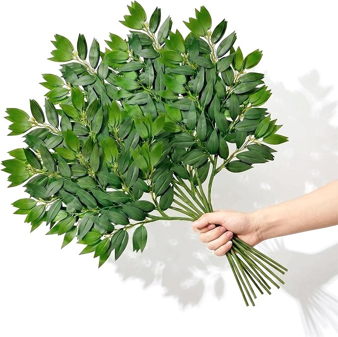 12Pcs Artificial Italian Ruscus Greenery Stems 24in Faux Green Leaf Garland Branches Hanging Gree... | Amazon (US)