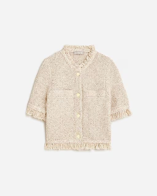 Fringe-trim short-sleeve cropped lady jacket in marled yarn | J.Crew US