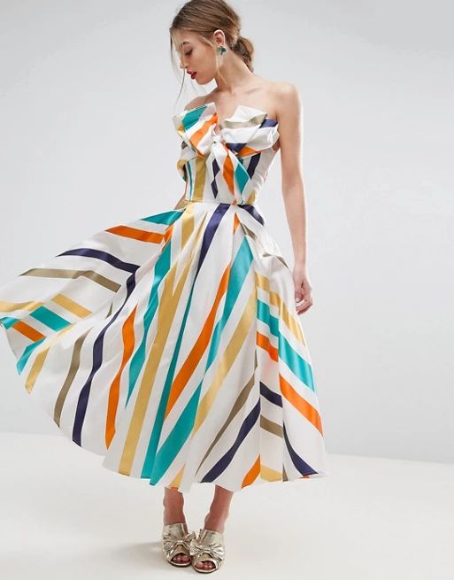 ASOS SALON Bow Front Stripe Prom Midi Dress | ASOS US