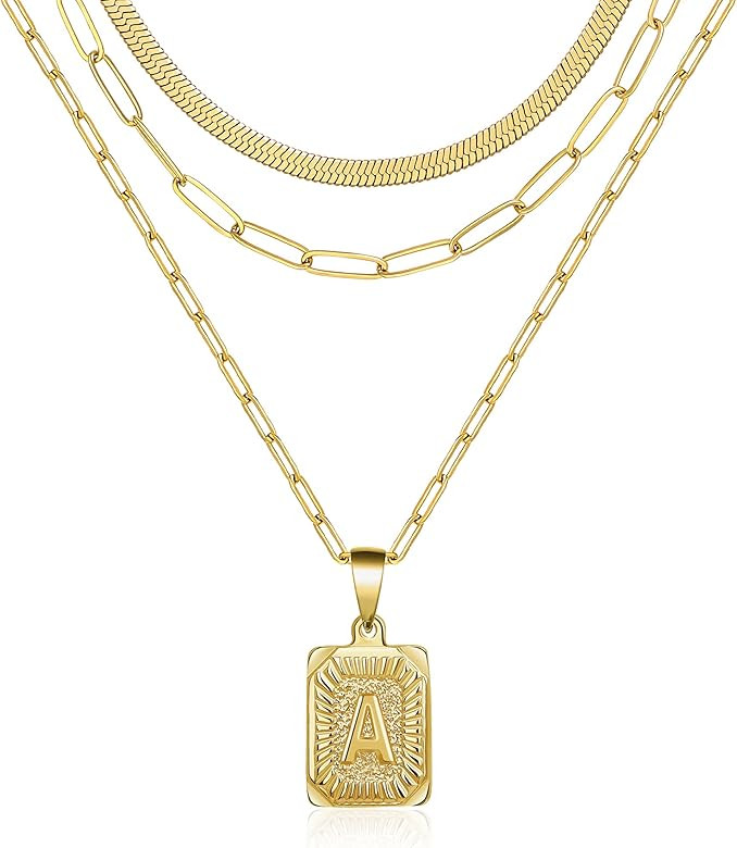 JoycuFF Dainty Layered Initial Necklaces for Women, 18K Gold Plated Paperclip Chain Necklace Simp... | Amazon (US)