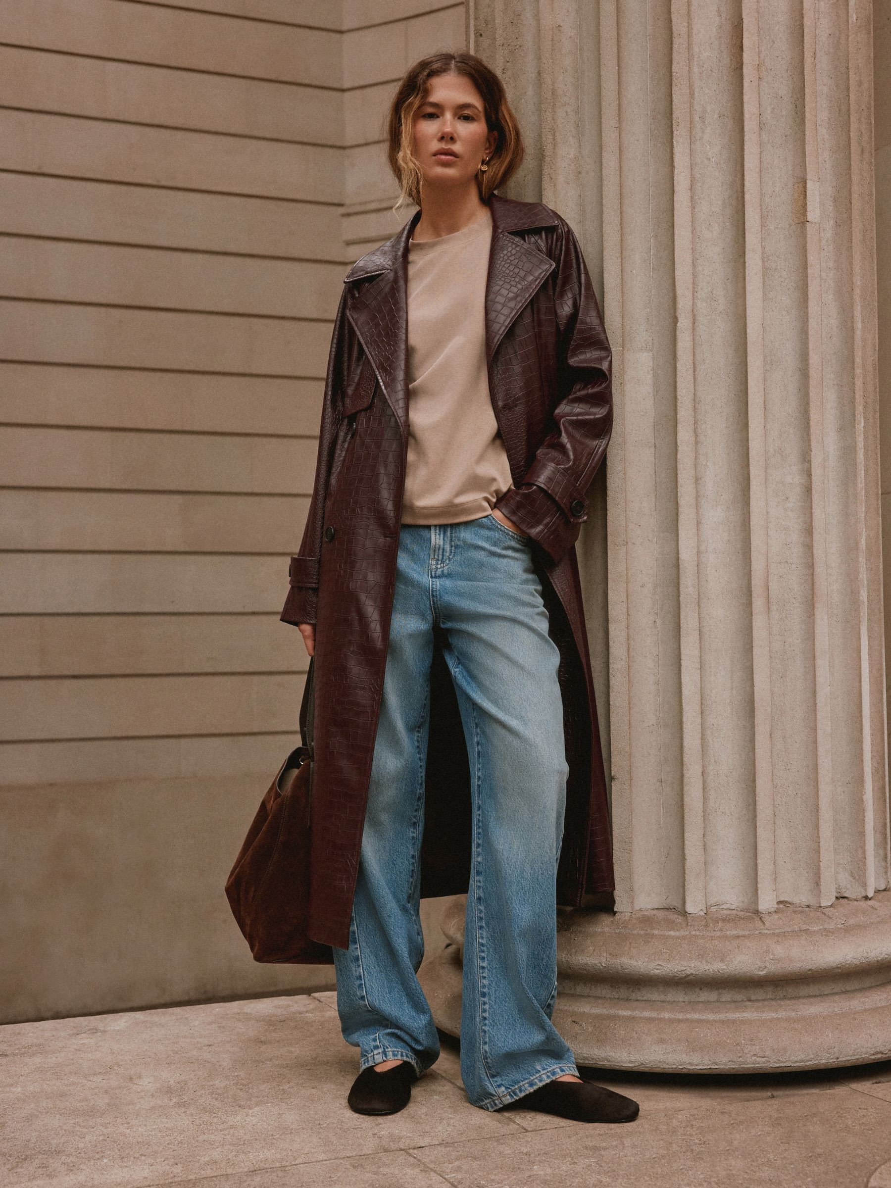 Faux Leather Croc Belted Trench Jackets | Next US
