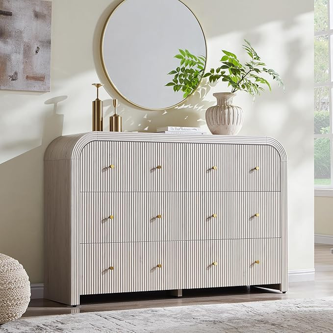 T4TREAM Fluted 6 Drawers Dresser for Bedroom, 54" Wide Modern Chest of Drawers with Thickened Cur... | Amazon (US)