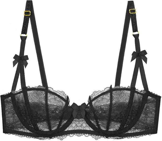 Amazon.com: Women's Lace Unlined Balconette Demi-Cup Underwire Sheer Bra White : Clothing,... | Amazon (US)