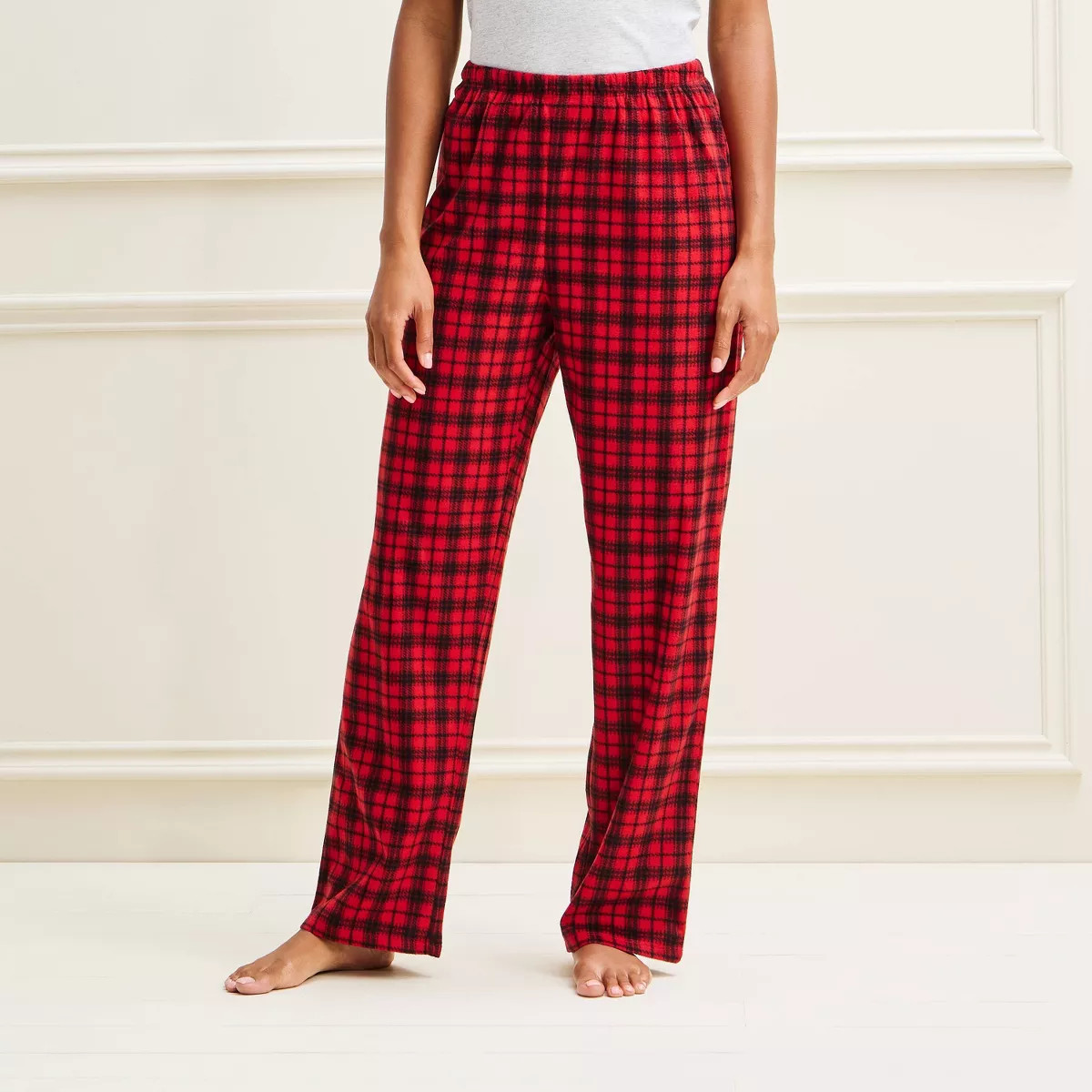 Women's Holiday Classic Plaid Fleece Matching Family Pajama Pants - Wondershop\u2122 Red/Black L | Target