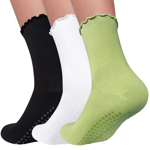 Elapse Space 3 Pairs Pilates Socks with Grips for Women Ruffle Yoga Socks Non Slip Socks Grip Socks Grippy Socks | Amazon (US)