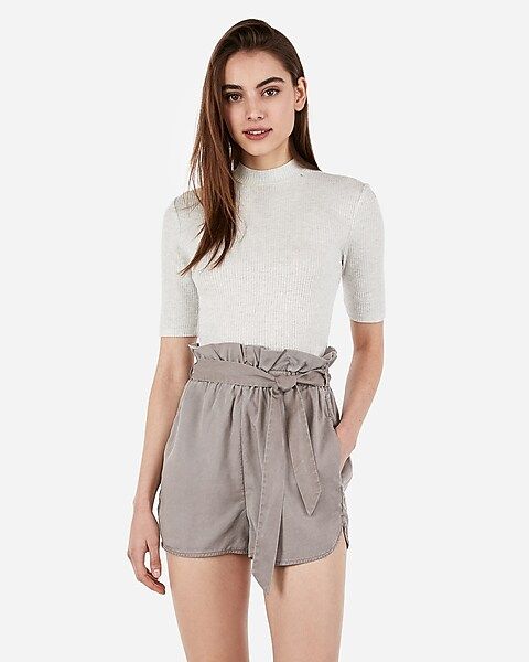 high waisted sash tie twill utility shorts | Express