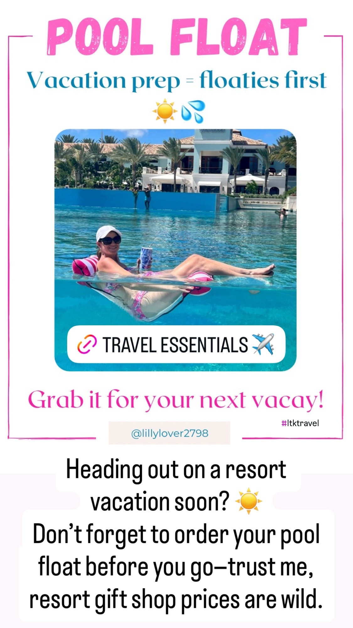 Travel Essential

Heading out on a resort vacation soon? ☀️
Don’t forget to order your pool float before you go—trust me, resort gift shop prices are wild.

These floaties are lightweight, packable, and such a fun upgrade for pool or beach days. I’m linking my favorites plus a few swim must-haves and travel essentials I never travel without.

Bonus: they make a great stocking stuffer or gift for anyone with a trip on the calendar 🏖️✈️
Grab them now while the deals are good!

pool float
resort vacation essentials
travel essentials
vacation must haves
swim accessories
poolside essentials
cruise essentials
beach vacation finds
travel gift ideas
stocking stuffer ideas
resort wear
vacation packing list


#LTKFindsUnder50 #LTKSaleAlert #LTKTravel