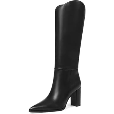 SaraIris Women's Black Knee High Boots Wide Calf Chunky High Heel… | Amazon (US)