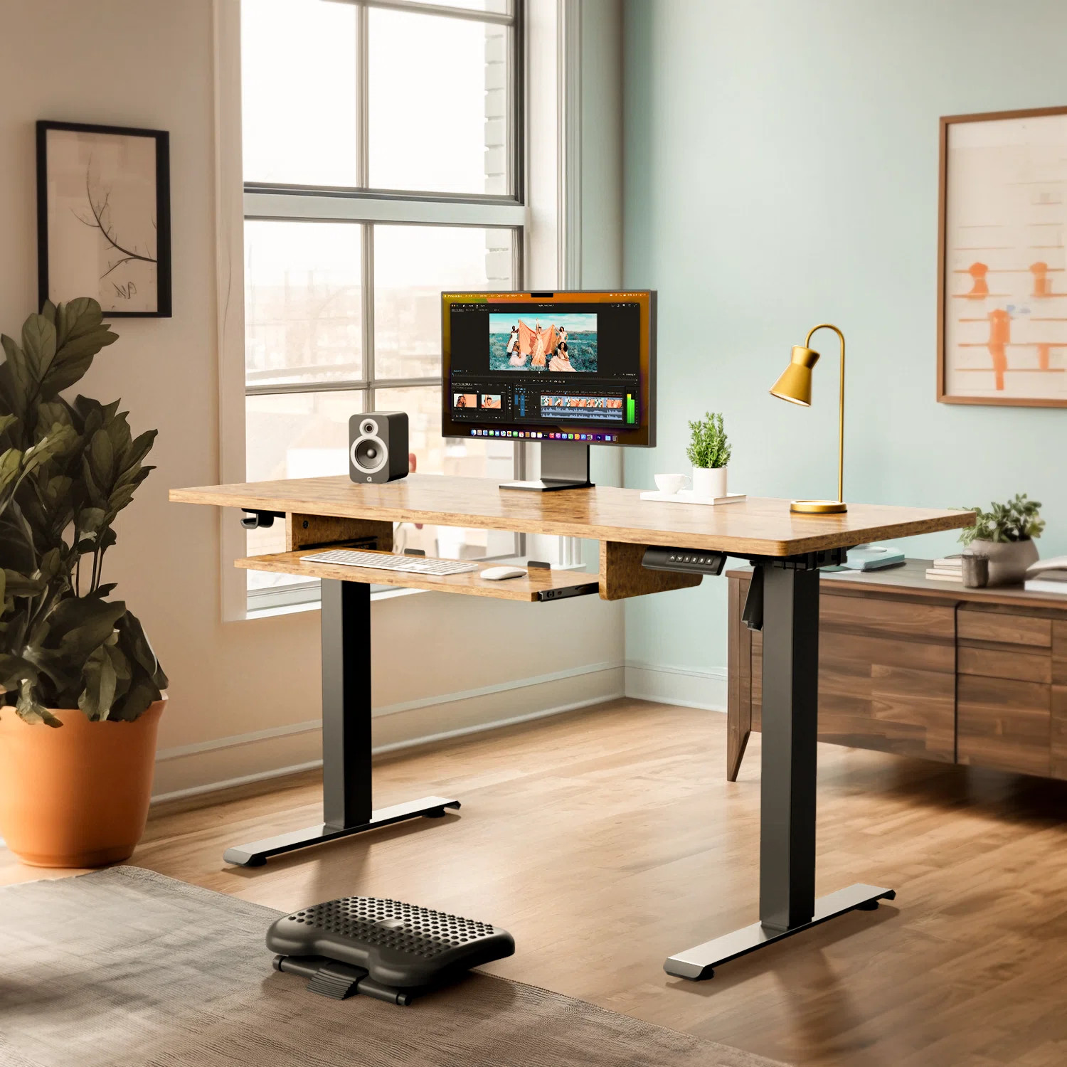 Lilja Height Adjustable Wood Standing Desk with Keyboard Tray | Wayfair North America
