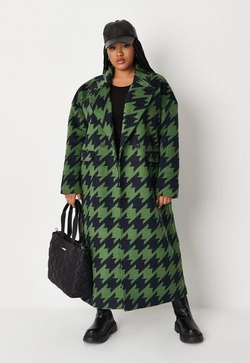 Missguided - Plus Size Green Houndstooth Formal Oversized Coat | Missguided (US & CA)