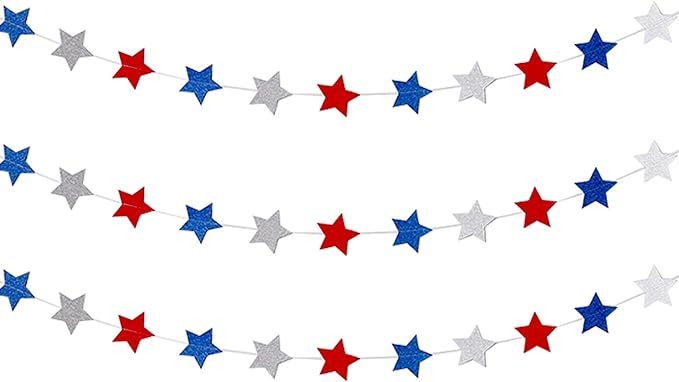 Frienda Red White Blue Star Streamers Patriotic 4th of July Decorations Sparkling Star Garland Ha... | Amazon (US)