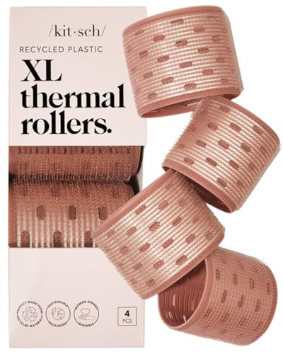 Kitsch XL Ceramic Thermal Hair Rollers for Short Hair - Velcro Rollers, Rollers Hair Curlers for Long Hair, Large Velcro Hair Roller Medium Hair, Self-Grip Hair Roller, Velcro Curlers -4pcs Terracotta | Amazon (US)