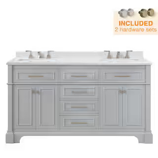 Home Decorators Collection Melpark 60 in. W x 22 in. D Bath Vanity in Dove Grey with a Cultured M... | The Home Depot