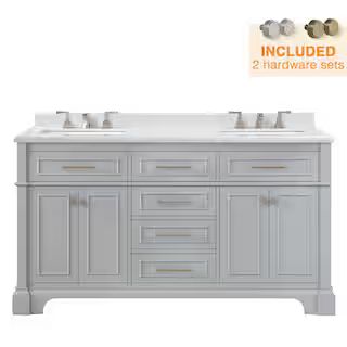 Home Decorators Collection Melpark 60 in. W x 22 in. D Bath Vanity in Dove Grey with a Cultured M... | The Home Depot